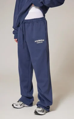Best PrettyLittleThing Premium Print Straight Leg Sweatpants Navy