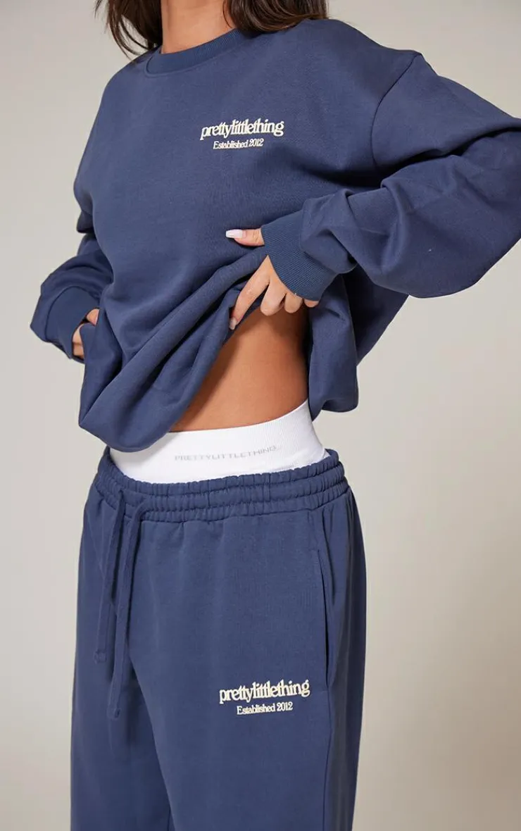 Best PrettyLittleThing Premium Print Straight Leg Sweatpants Navy