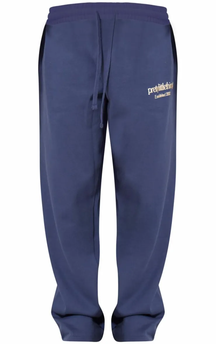 Best PrettyLittleThing Premium Print Straight Leg Sweatpants Navy