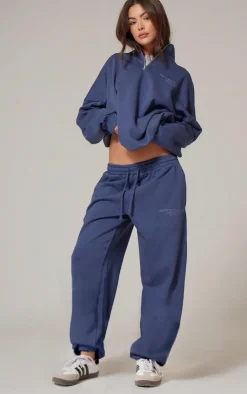 Hot PrettyLittleThing Premium Print Cuffed Sweatpants Navy