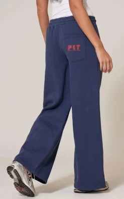 PRETTYLITTLETHING Navy Printed Back Pocket Wide Leg Sweatpants