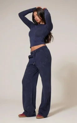 PrettyLittleThing Washed Low Rise Oversized Wide Leg Sweatpants Navy
