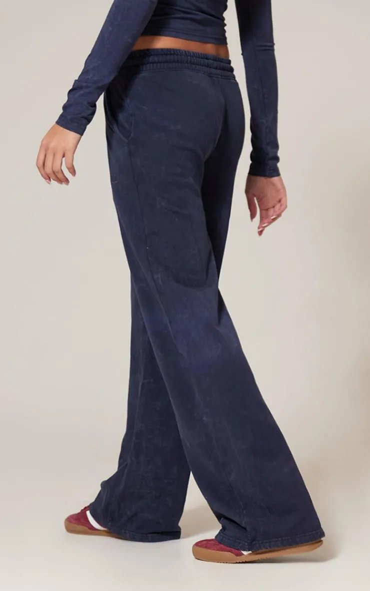 PrettyLittleThing Washed Low Rise Oversized Wide Leg Sweatpants Navy