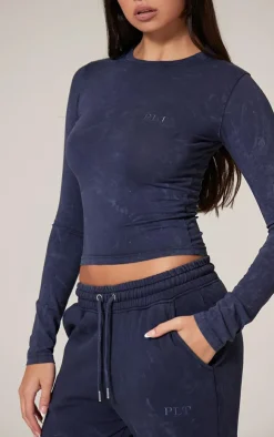 PrettyLittleThing Washed Low Rise Oversized Wide Leg Sweatpants Navy