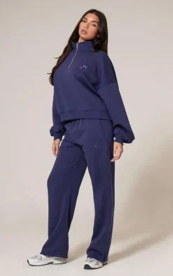 Best PrettyLittleThing Wide Leg Embroidered Sweatpants Navy