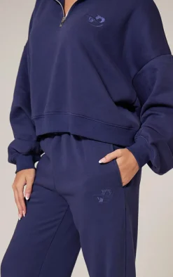 Best PrettyLittleThing Wide Leg Embroidered Sweatpants Navy