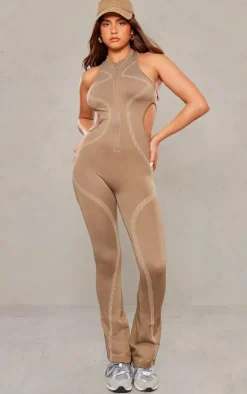 PrettyLittleThing Seamless Gym Wear*Seamless Contrast Seam Cut Out Sleeveless Unitard
