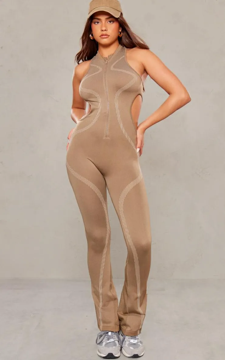 PrettyLittleThing Seamless Gym Wear*Seamless Contrast Seam Cut Out Sleeveless Unitard