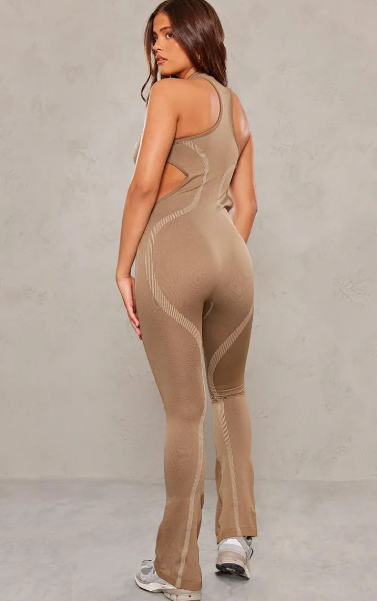 PrettyLittleThing Seamless Gym Wear*Seamless Contrast Seam Cut Out Sleeveless Unitard