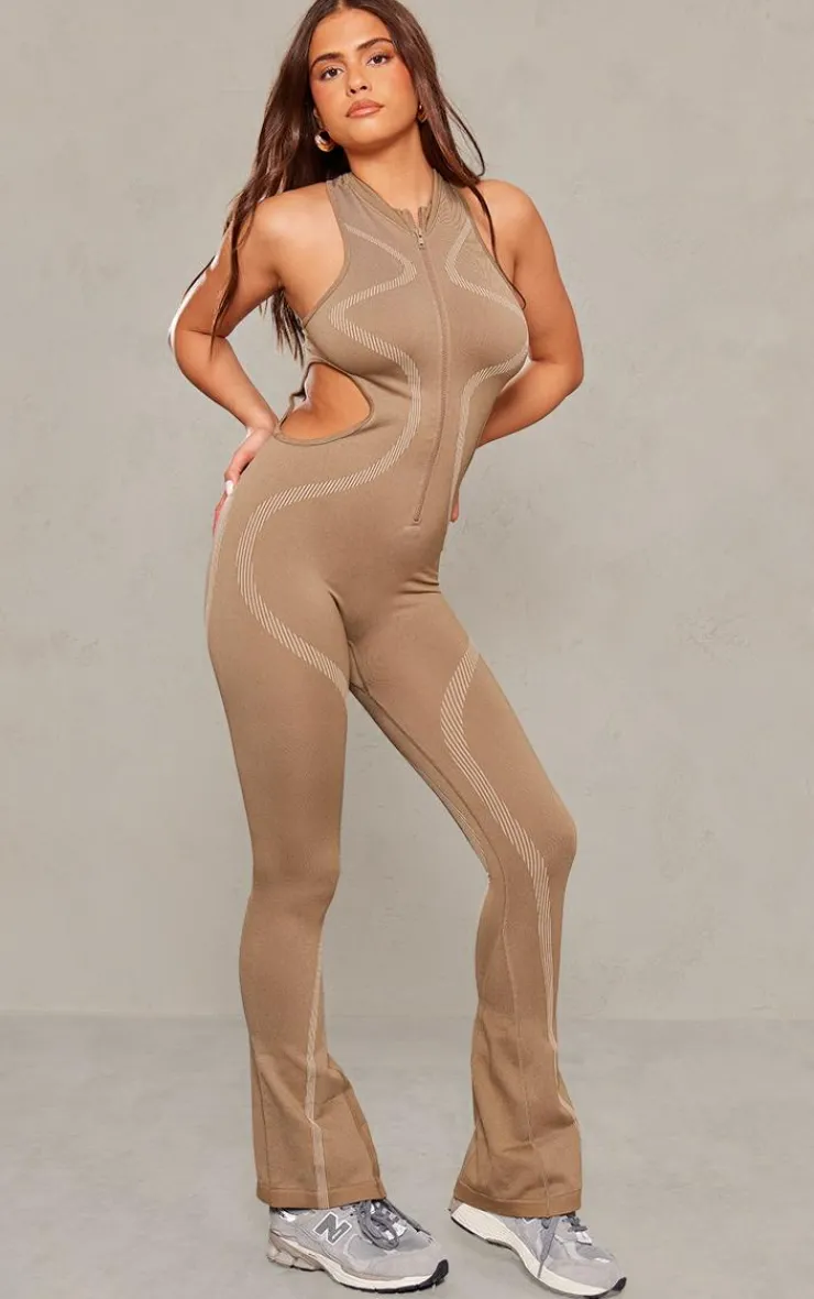 PrettyLittleThing Seamless Gym Wear*Seamless Contrast Seam Cut Out Sleeveless Unitard