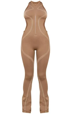 PrettyLittleThing Seamless Gym Wear*Seamless Contrast Seam Cut Out Sleeveless Unitard