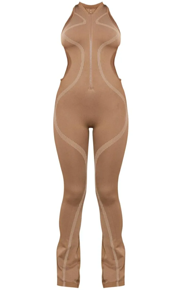 PrettyLittleThing Seamless Gym Wear*Seamless Contrast Seam Cut Out Sleeveless Unitard