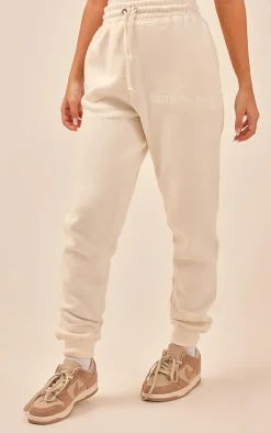 Discount PrettyLittleThing High Waisted Washed Cuffed Sweatpants Off White