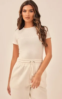 Best PrettyLittleThing Logo Short Sleeved Bodysuit Off White