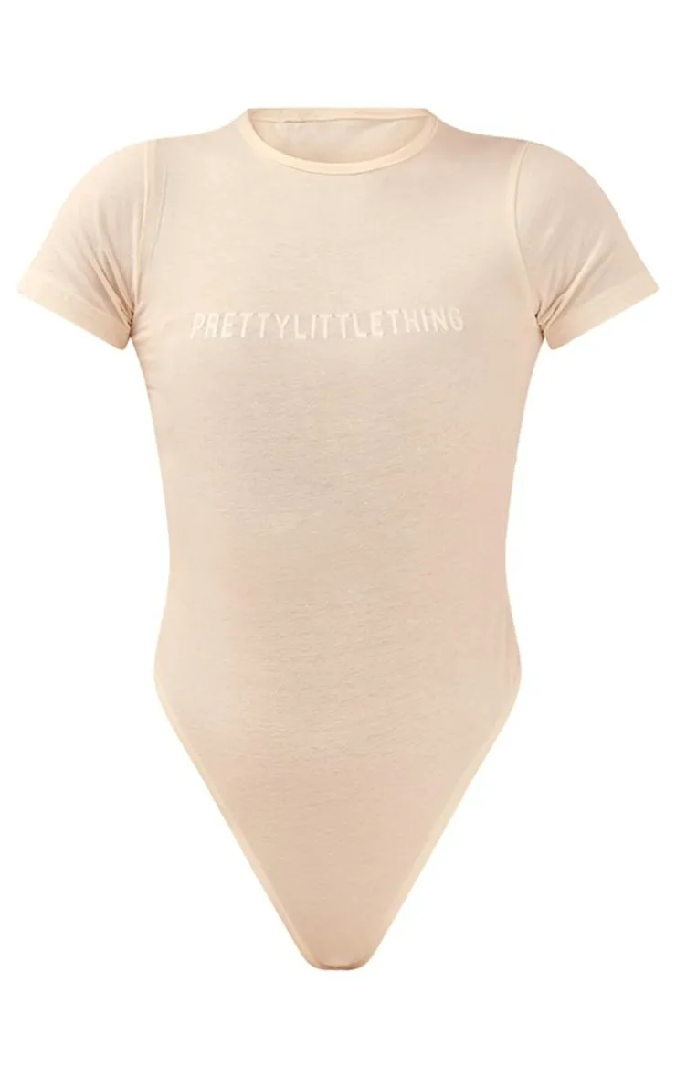 Best PrettyLittleThing Logo Short Sleeved Bodysuit Off White