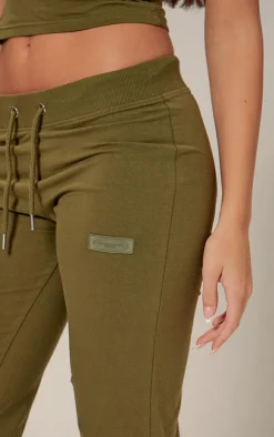 New PrettyLittleThing Badge Low Rise Straight Leg Pants Olive