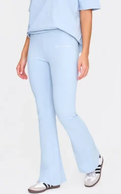 Discount PrettyLittleThing Printed Flared Pants Pale Blue