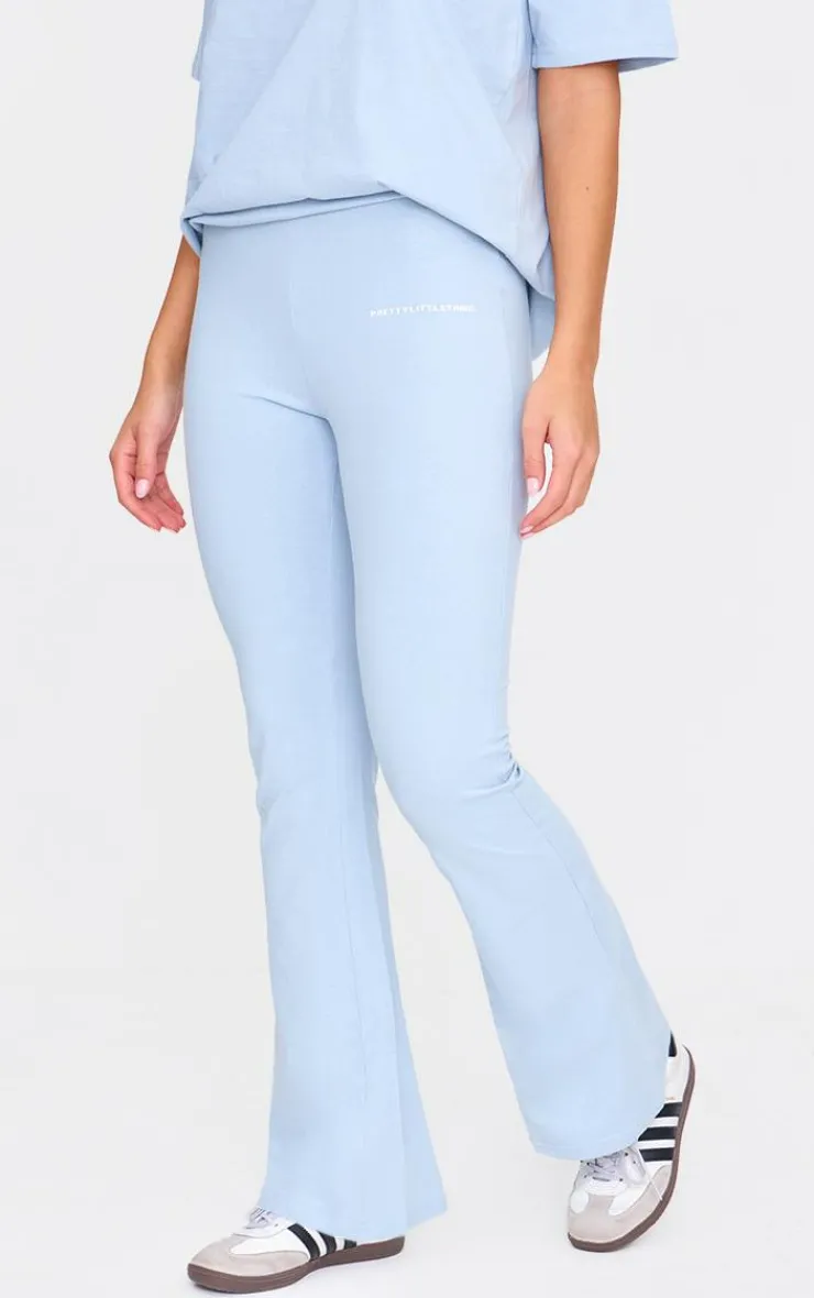 Discount PrettyLittleThing Printed Flared Pants Pale Blue