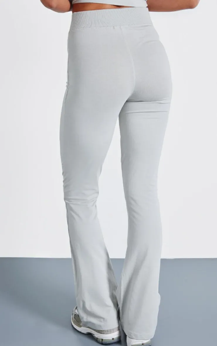 New PrettyLittleThing Pale Grey Printed Flared Pants Moss Grey