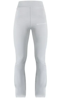 New PrettyLittleThing Pale Grey Printed Flared Pants Moss Grey