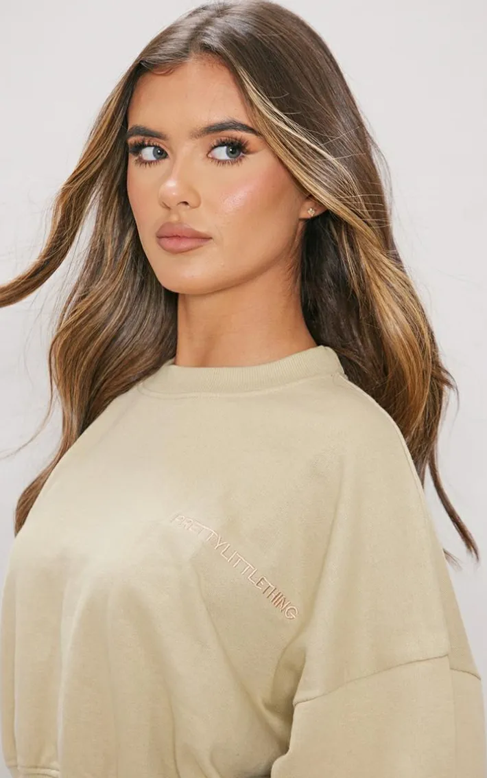 PRETTYLITTLETHING Pebble Washed Embroidered Crop Sweatshirt
