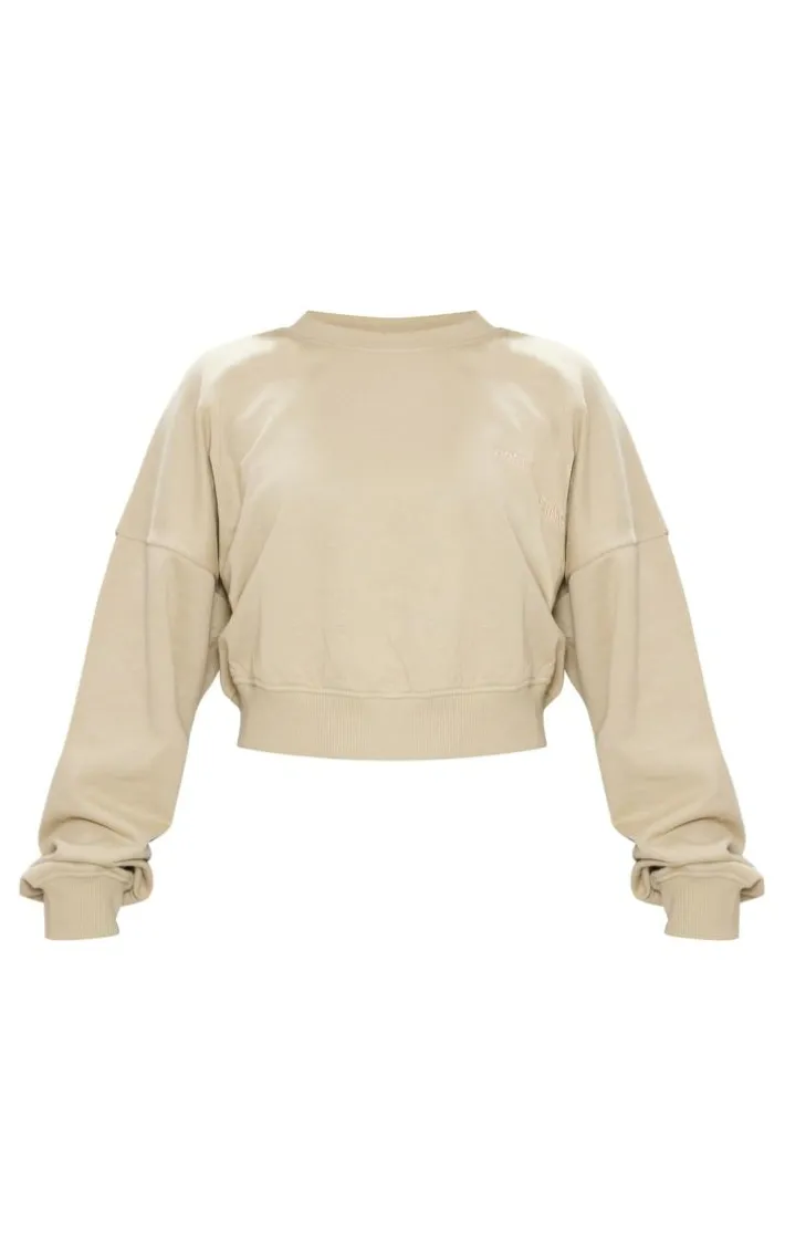 PRETTYLITTLETHING Pebble Washed Embroidered Crop Sweatshirt