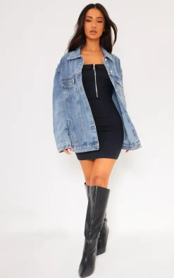 PRETTYLITTLETHING Petite Vintage Wash Oversized Boyfriend Denim Jacket
