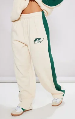 Clearance PrettyLittleThing Petite Embroidered Side Panel Straight Leg Sweatpants Cream