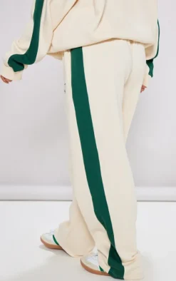 Clearance PrettyLittleThing Petite Embroidered Side Panel Straight Leg Sweatpants Cream