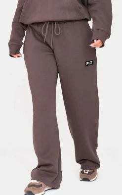 Hot PrettyLittleThing Petite Straight Leg Badge Detail Sweatpants Charcoal