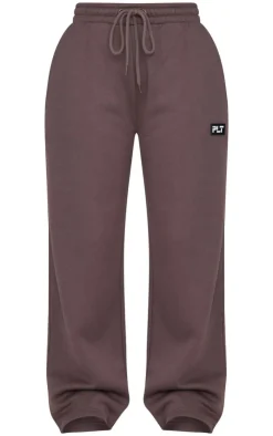 Hot PrettyLittleThing Petite Straight Leg Badge Detail Sweatpants Charcoal