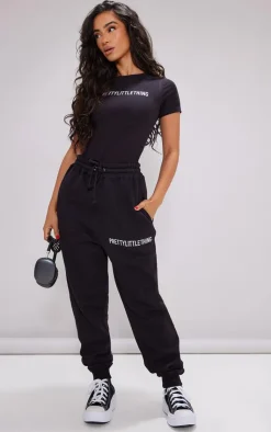 PrettyLittleThing Black Sweatsuits*Petite High Waist Cuffed Sweatpants
