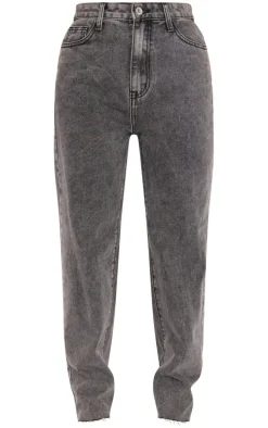 PRETTYLITTLETHING Petite Washed Grey Long Leg Straight Jeans