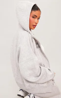 Hot PrettyLittleThing Petite 82 Varsity Zip Up Hoodie Ash Grey