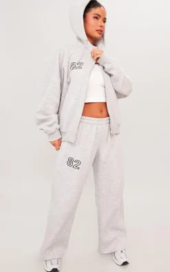Hot PrettyLittleThing Petite 82 Varsity Zip Up Hoodie Ash Grey