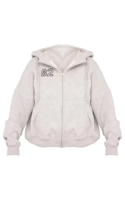 Hot PrettyLittleThing Petite 82 Varsity Zip Up Hoodie Ash Grey