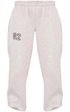 Discount PrettyLittleThing Petite 82 Varsity Wide Leg Sweatpants Ash Grey