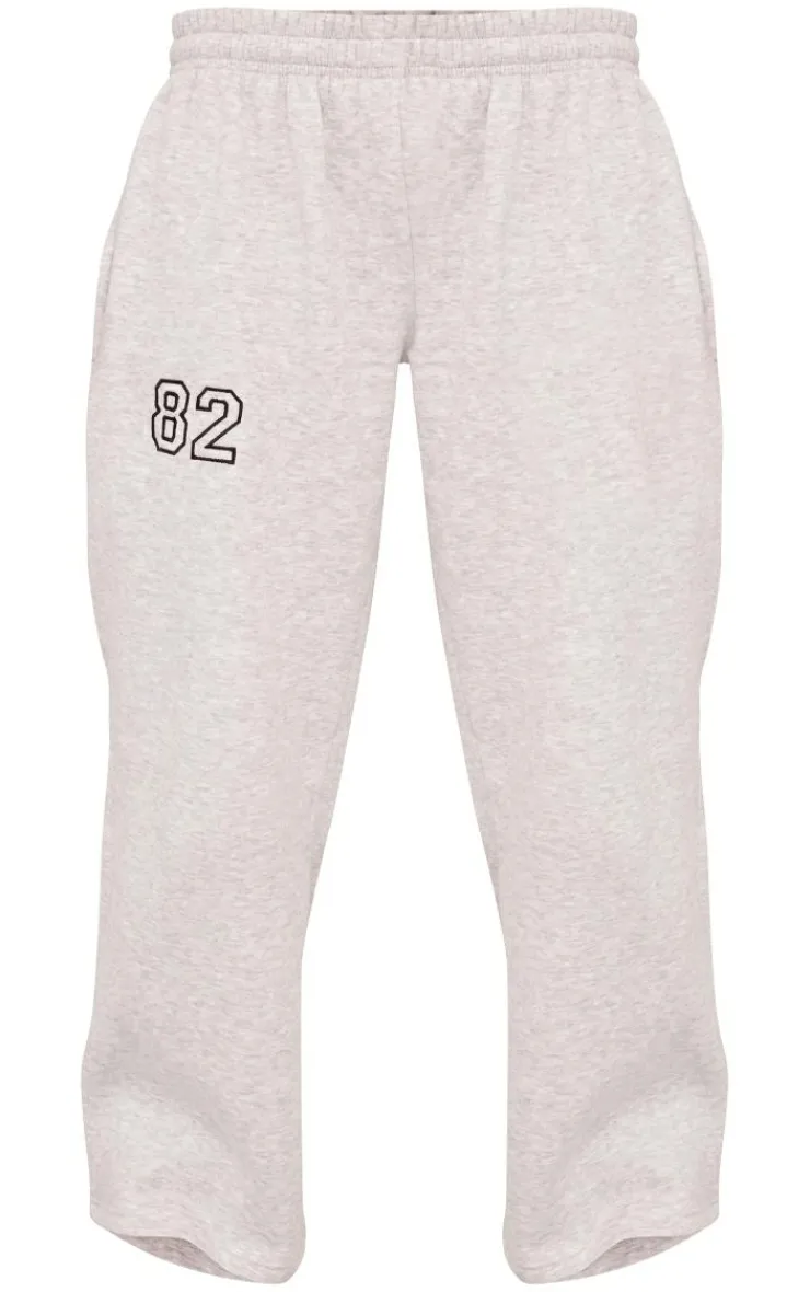 Discount PrettyLittleThing Petite 82 Varsity Wide Leg Sweatpants Ash Grey