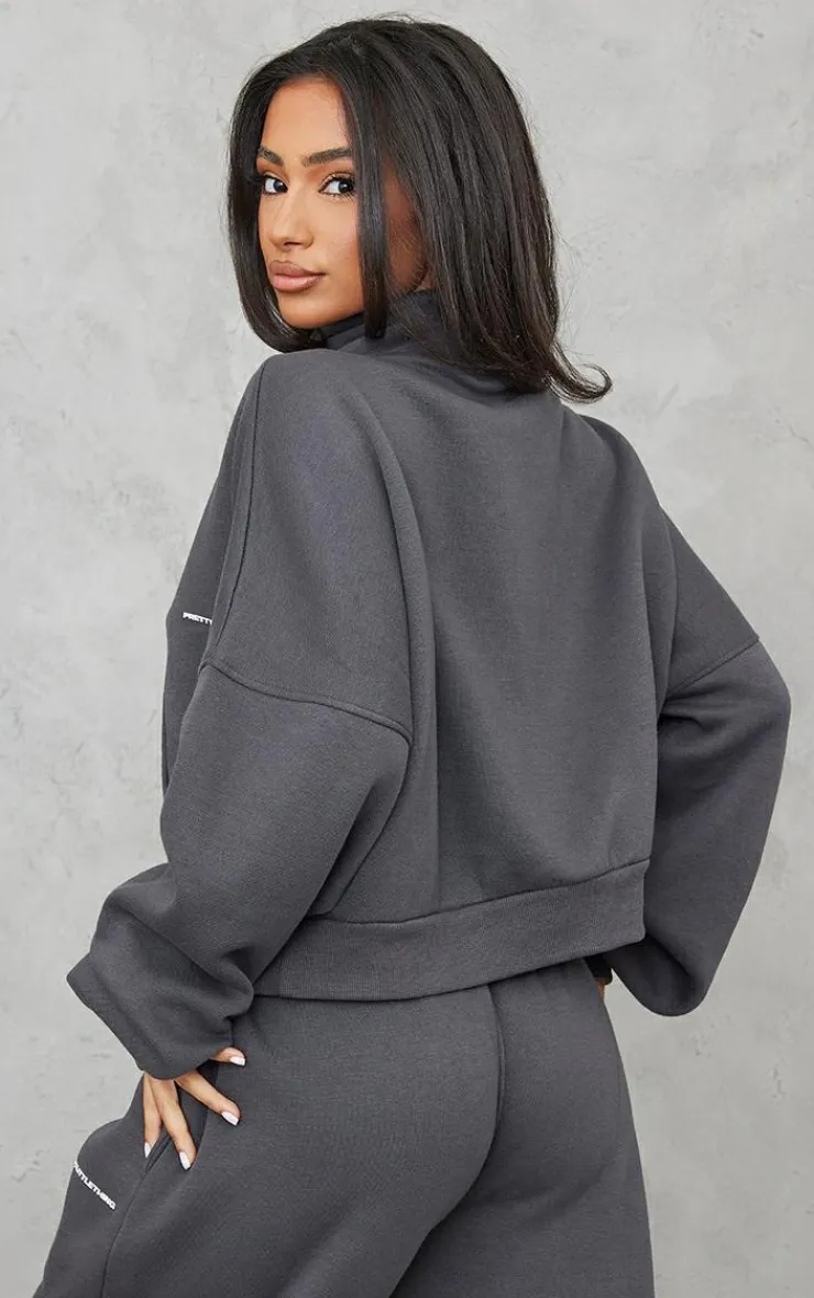 PrettyLittleThing Grey Sweatsuits*Petite Oversized Half Zip Sweat