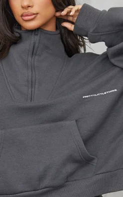 PrettyLittleThing Grey Sweatsuits*Petite Oversized Half Zip Sweat