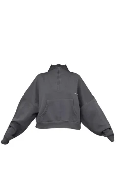 PrettyLittleThing Grey Sweatsuits*Petite Oversized Half Zip Sweat