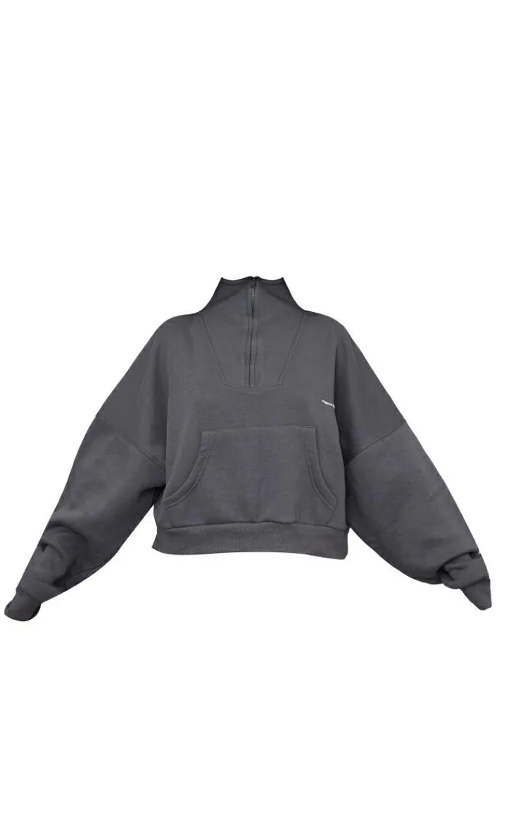 PrettyLittleThing Grey Sweatsuits*Petite Oversized Half Zip Sweat