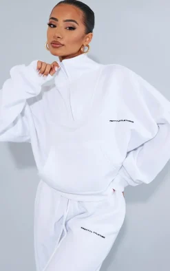 Clearance PrettyLittleThing Petite Oversized Half Zip Sweat White