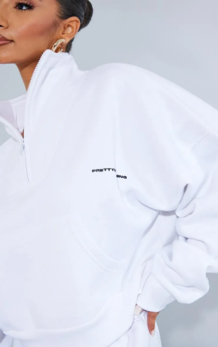 Clearance PrettyLittleThing Petite Oversized Half Zip Sweat White