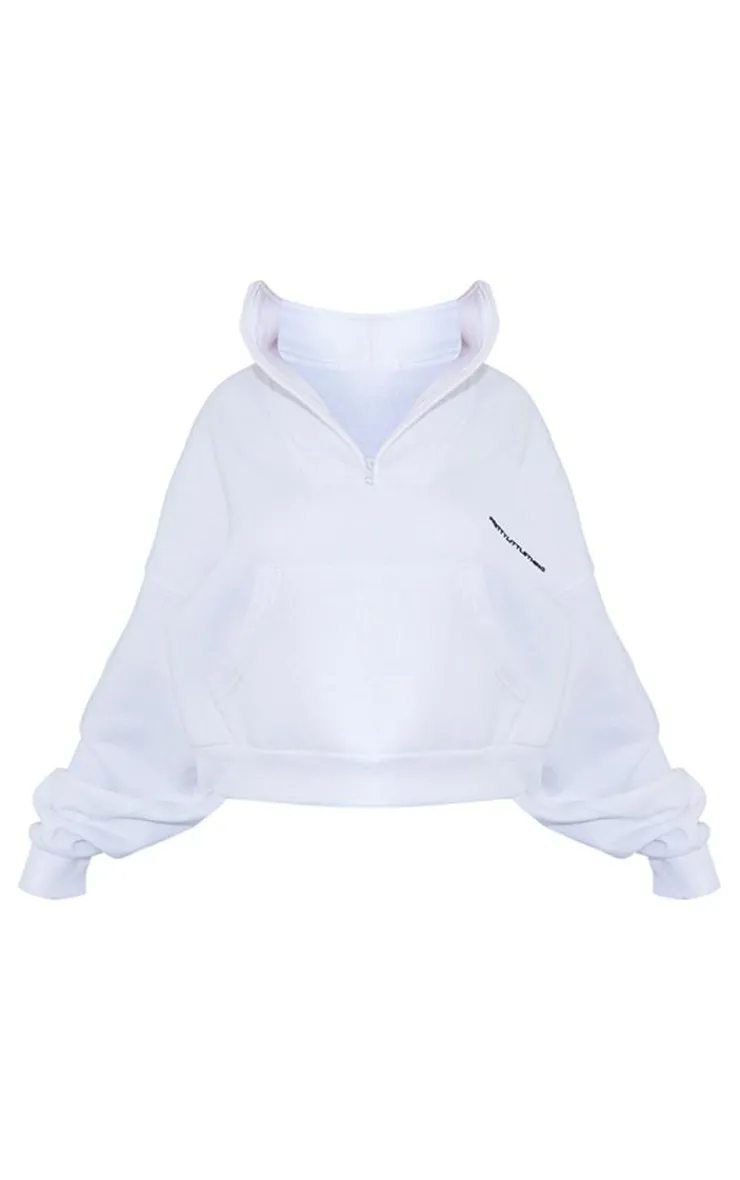 Clearance PrettyLittleThing Petite Oversized Half Zip Sweat White