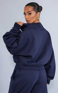 Online PrettyLittleThing Petite Oversized Half Zip Sweat Navy