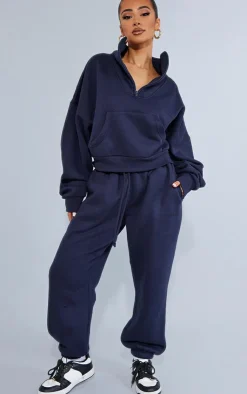 Online PrettyLittleThing Petite Oversized Half Zip Sweat Navy