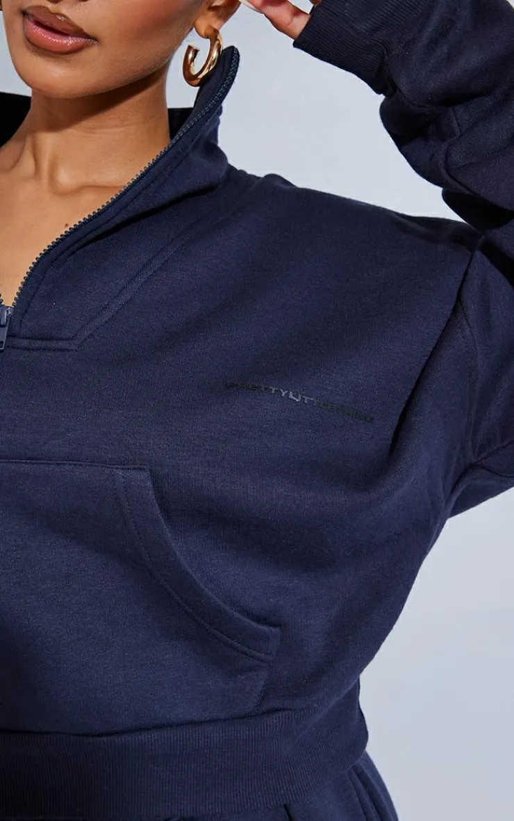 Online PrettyLittleThing Petite Oversized Half Zip Sweat Navy