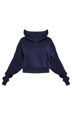 Online PrettyLittleThing Petite Oversized Half Zip Sweat Navy