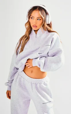 PrettyLittleThing Grey Sweatsuits*Petite Oversized Half Zip Sweatshirt